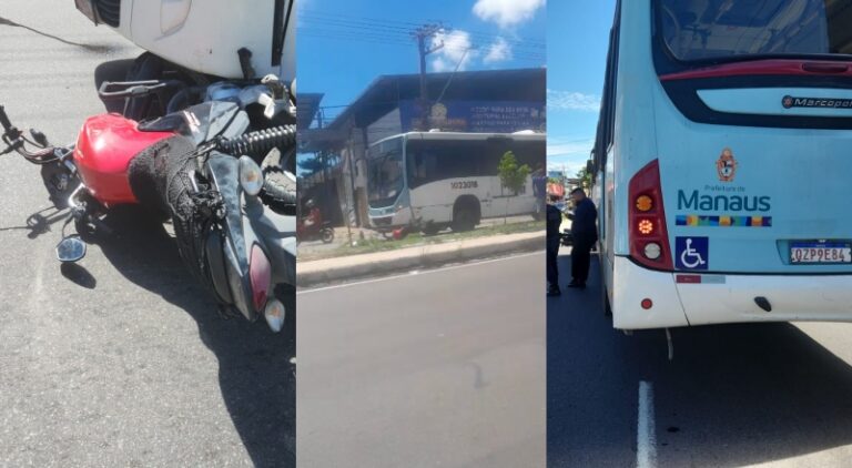 Piloto de moto fica gravemente ferido após acidente com ônibus