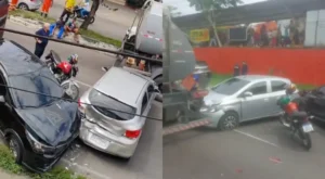 Engavetamento envolvendo caminhões e carros bloqueia a Avenida Rodrigo Otávio em Manaus; veja o que fazer