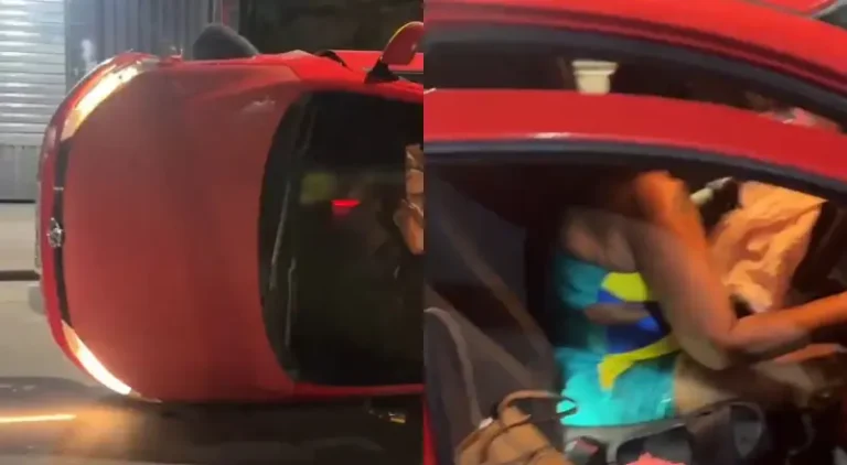 Mulher se estressa com empate do Brasil e capota carro na Grande Circular