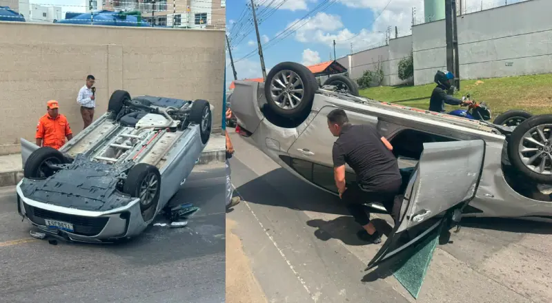 Carro capota na Colônia Japonesa; motorista sai ileso em Manaus