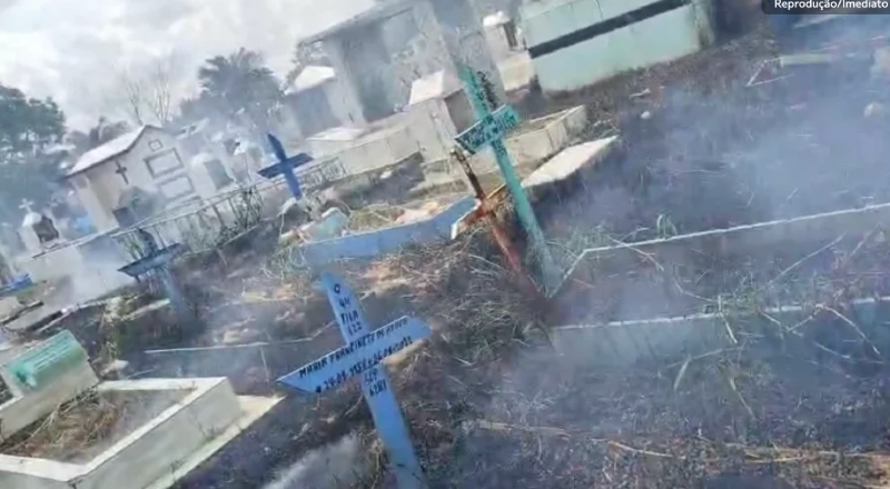 Incêndio atinge área do Cemitério Nossa Senhora Aparecida e causa preocupação no Tarumã