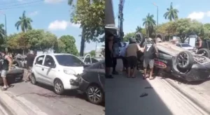 Acidente de trânsito envolvendo 3 carros no Japiim: Vídeo mostra capotamento