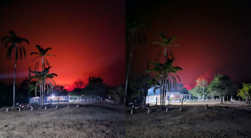 Noite de céu vermelho: Incêndio em Itacoatiara assusta moradores