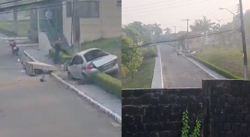 Carro desgovernado invade condomínio e fere duas pessoas na Ponta Negra